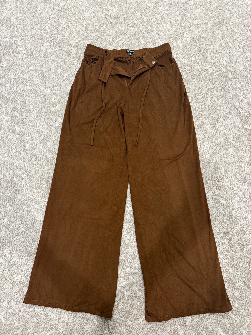 Steve Madden Brown Wide-Leg Tie-Waist Trousers